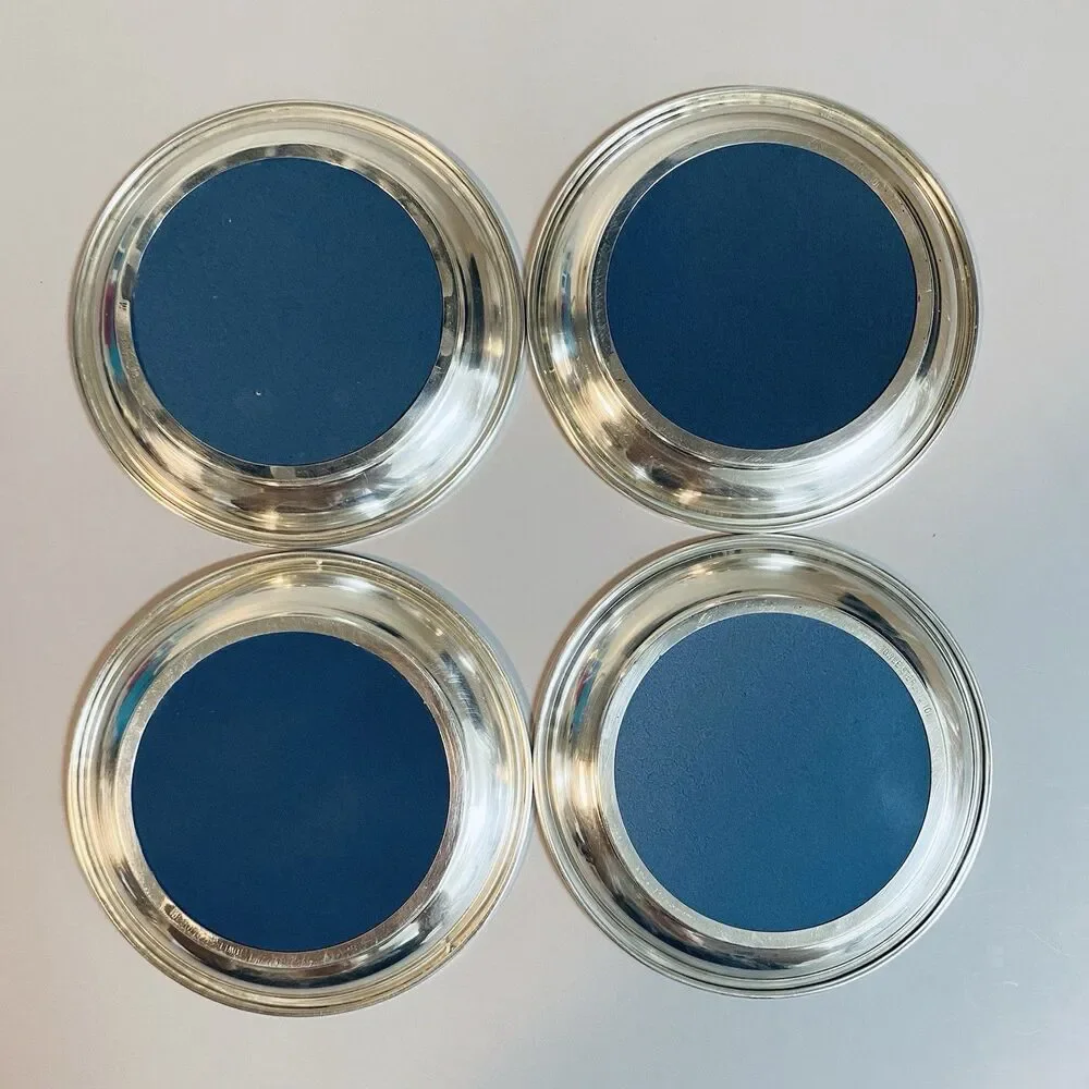 Vintage Mid Century Towle Sterling & Enamel Coaster Set Of 4